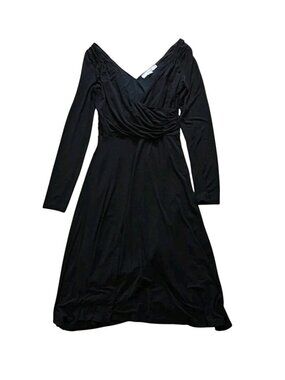 Boden Black V-Neck Wrap-Style Ruched Fit Flare Stretch Jersey Dress Womens US 2